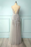 Grey Appliques Long Ball Dress
