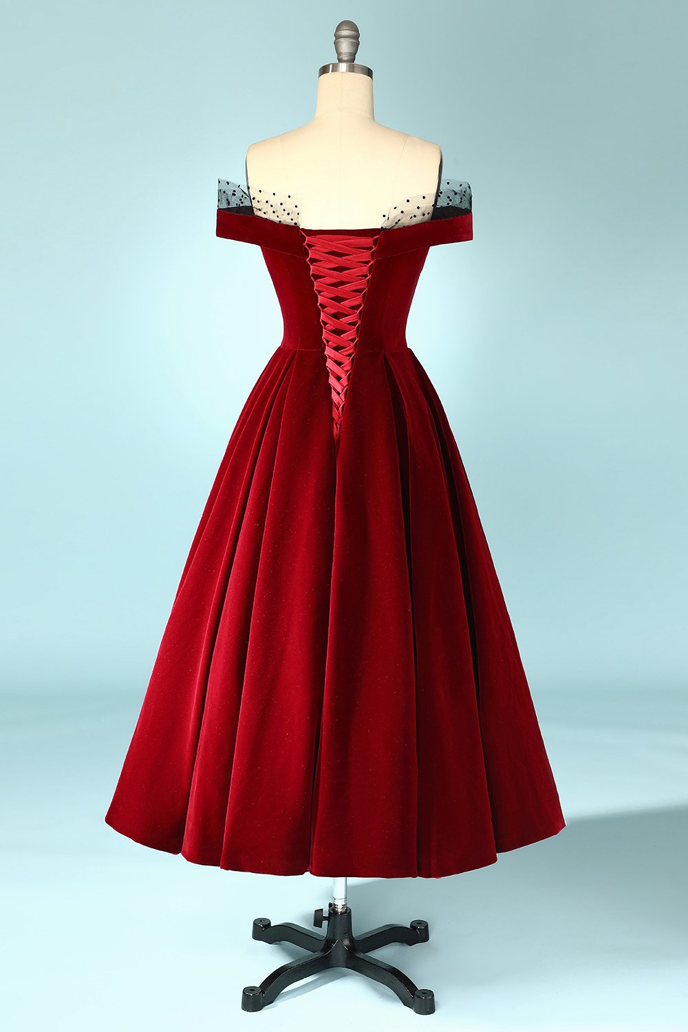Burgundy Off-the-Shoulder Velvet Party Dress