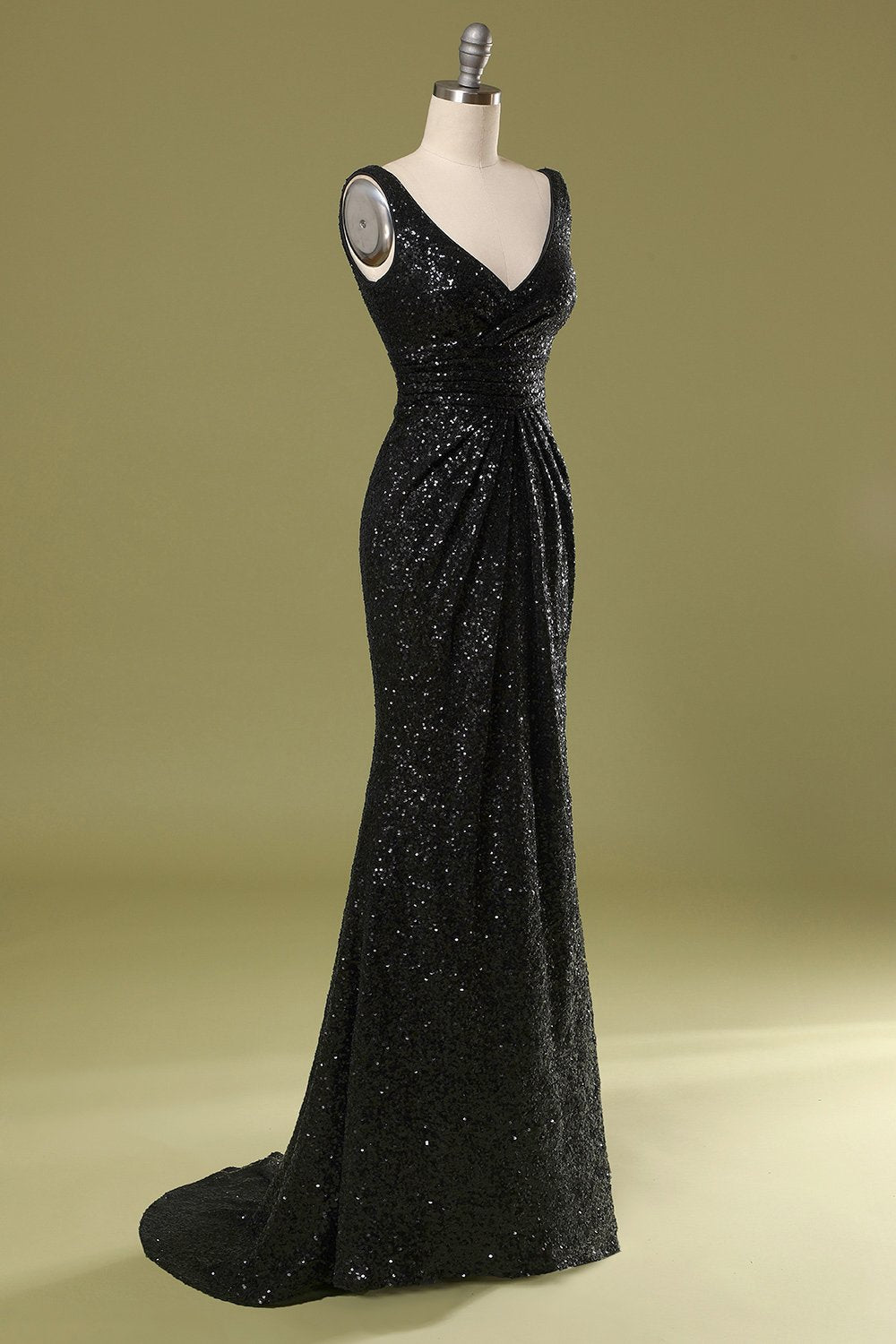 Mermaid Long Black Sequins Ball Dress