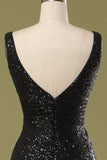 Mermaid Long Black Sequins Ball Dress