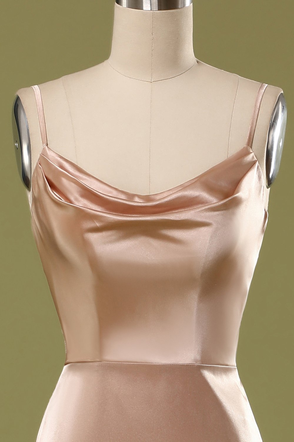 Simple Champagne Cowl-Neck Satin Long Dress