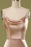 Simple Champagne Cowl-Neck Satin Long Dress