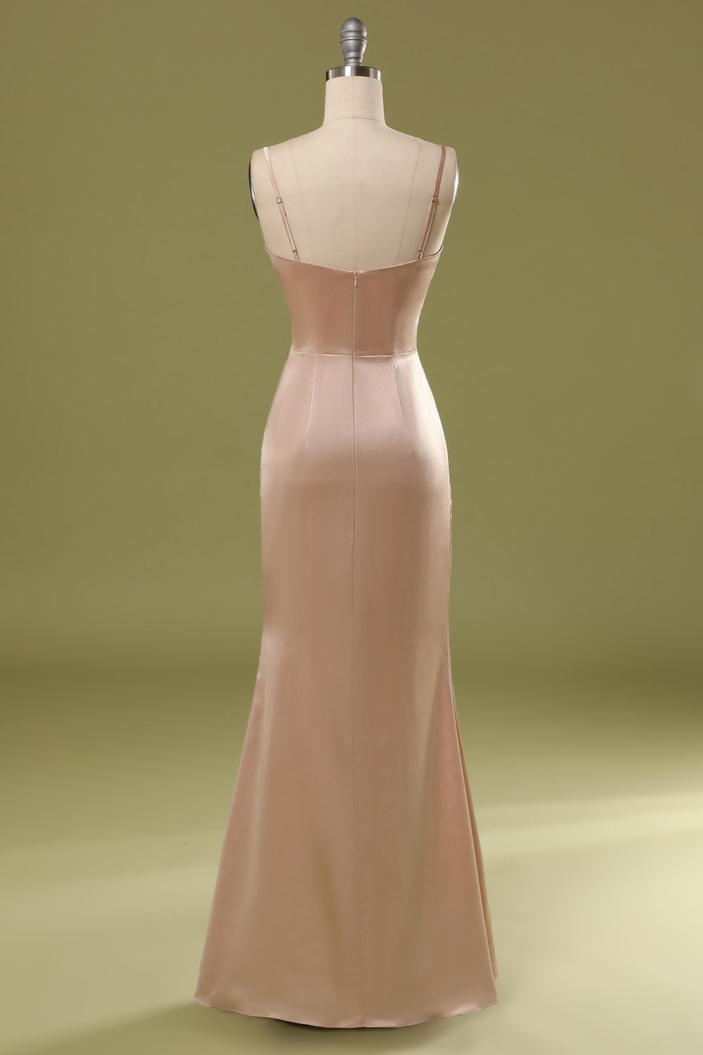 Simple Champagne Cowl-Neck Satin Long Dress