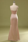 Simple Champagne Cowl-Neck Satin Long Dress