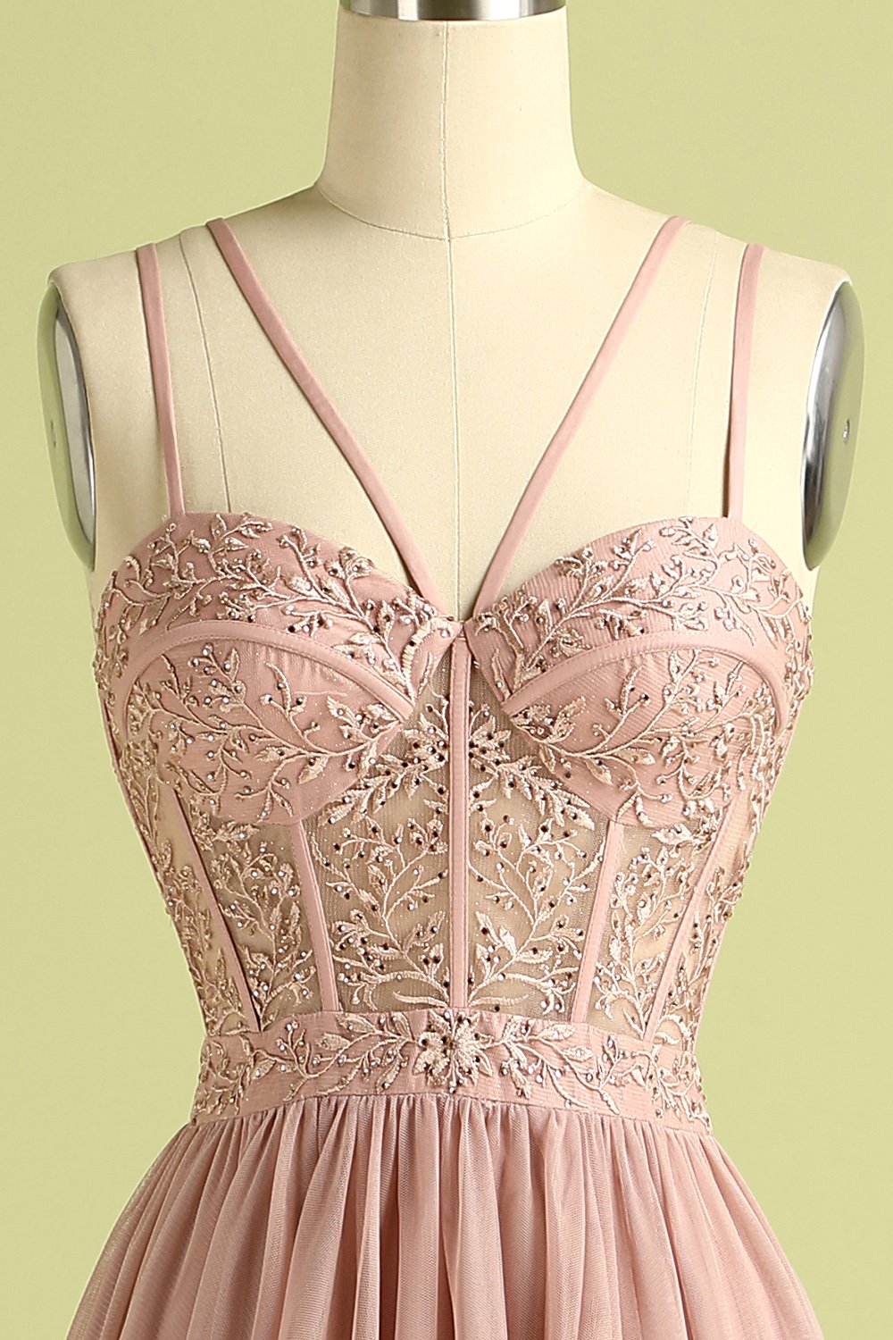 Pink Split Front Spaghetti Straps Ball Dress