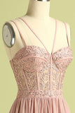 Pink Split Front Spaghetti Straps Ball Dress