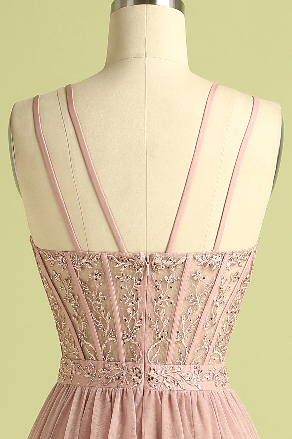 Pink Split Front Spaghetti Straps Ball Dress
