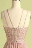 Pink Split Front Spaghetti Straps Ball Dress