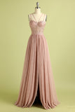 Pink Split Front Spaghetti Straps Ball Dress