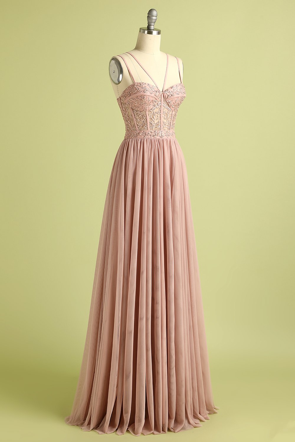 Pink Split Front Spaghetti Straps Ball Dress