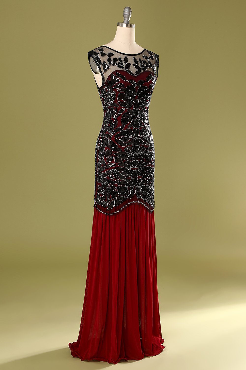 Red and Black 1920s Sequined Flapper Dress