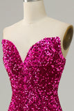 Fuchsia Sweetheart Neck Sequined Mermaid Ball Dress With Sweep Train