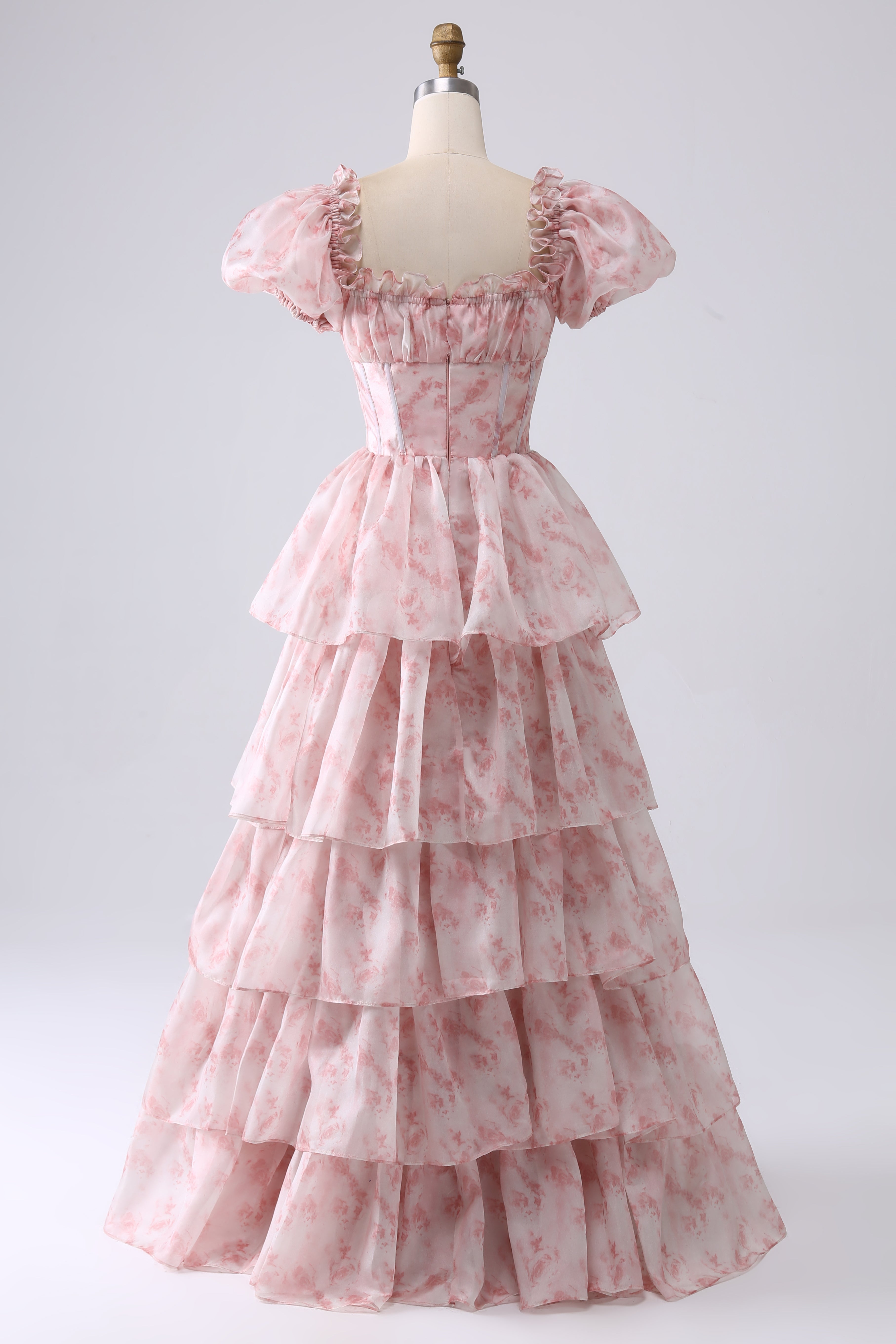 Blush A Line Square Neck Tiered Ball Dress with Ruffles