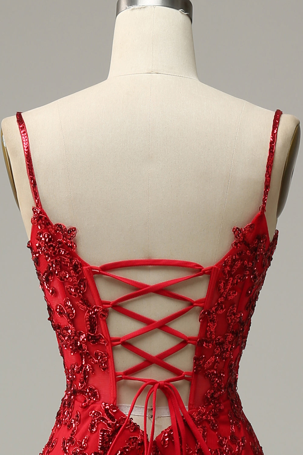 Mermaid Spaghetti Straps Red Sequins Long Ball Dress with Split Front