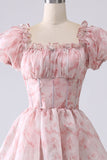Blush A Line Square Neck Tiered Ball Dress with Ruffles