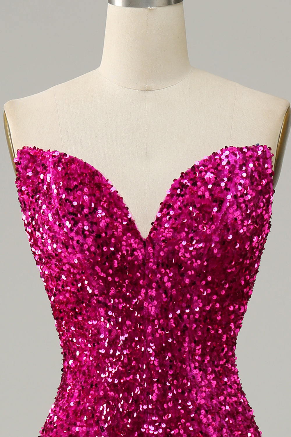 Fuchsia Sweetheart Neck Sequined Mermaid Ball Dress With Sweep Train