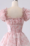Blush A Line Square Neck Tiered Ball Dress with Ruffles