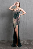 Gold Mermaid Sequin V-Neck Ball Dress