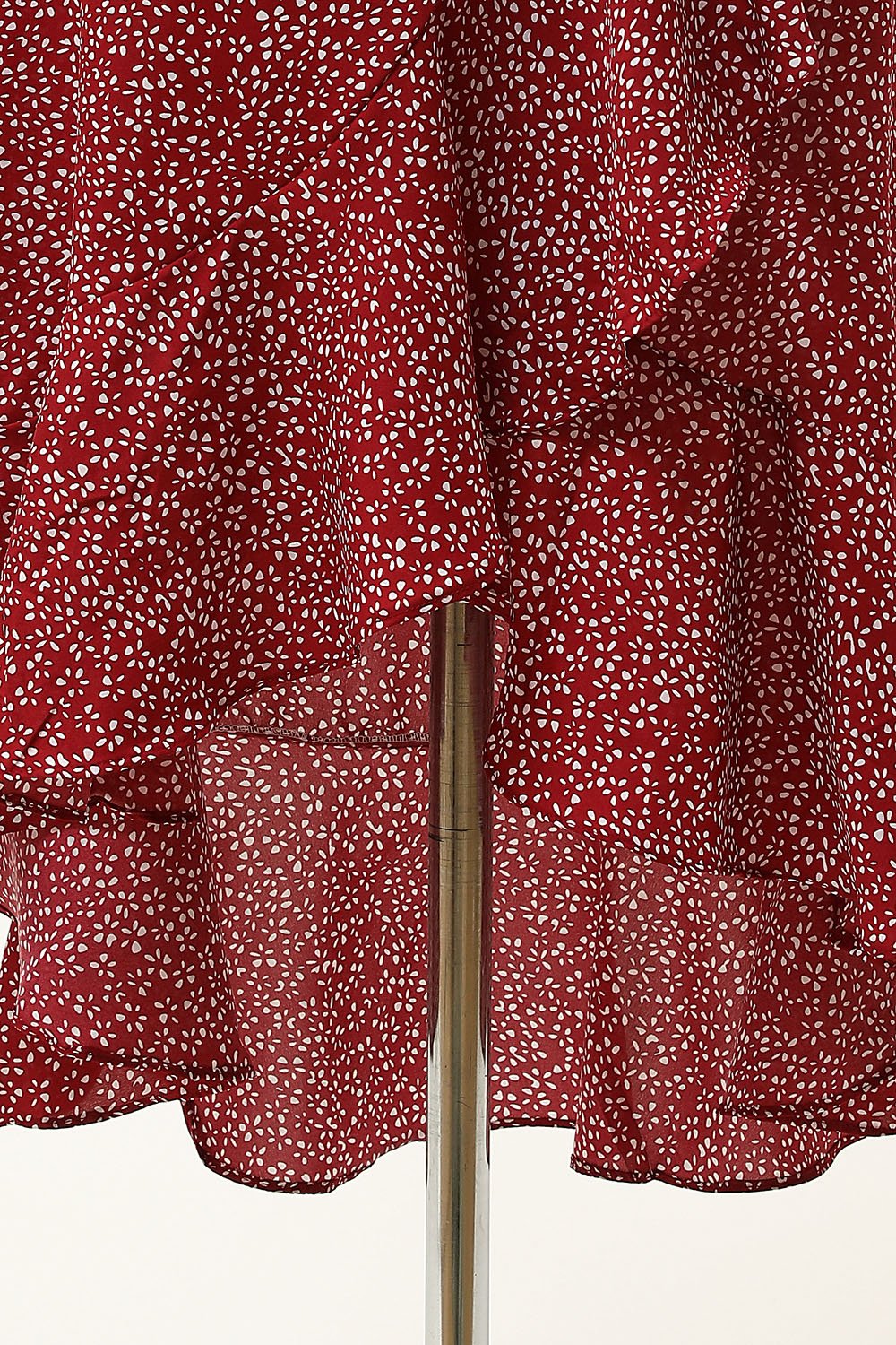 Summer Burgundy Print Wrap Casual Dress
