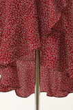 Summer Burgundy Print Wrap Casual Dress