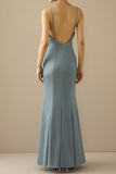 Mermaid Blue V-Neck Long Ball Dress