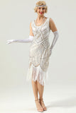 White 1920 Retro Sequin Fringe Dress