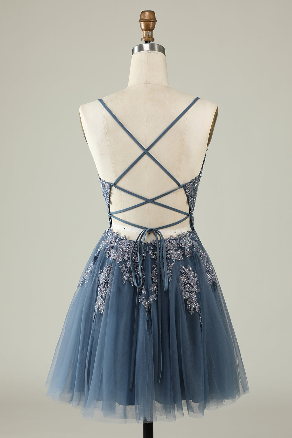 A Line Spaghetti Straps Dark Green Short Cocktail Dress with Appliques