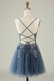 A Line Spaghetti Straps Dark Green Short Cocktail Dress with Appliques