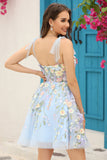 Purple A Line Cute Corset Cocktail Dress with 3D Flowers