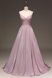Glitter Spaghetti Straps Corset Blush Ball Dress with Beading