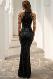 Black Mermaid Floor-Length Sequin Evening Party Ball Dress
