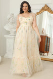 Plus Size Champagne Long Ball Dress With Embroidery