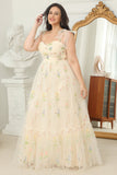 Plus Size Champagne Long Ball Dress With Embroidery