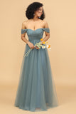 Off the Shoulder Chiffon Bridesmaid Dress with Ruffles