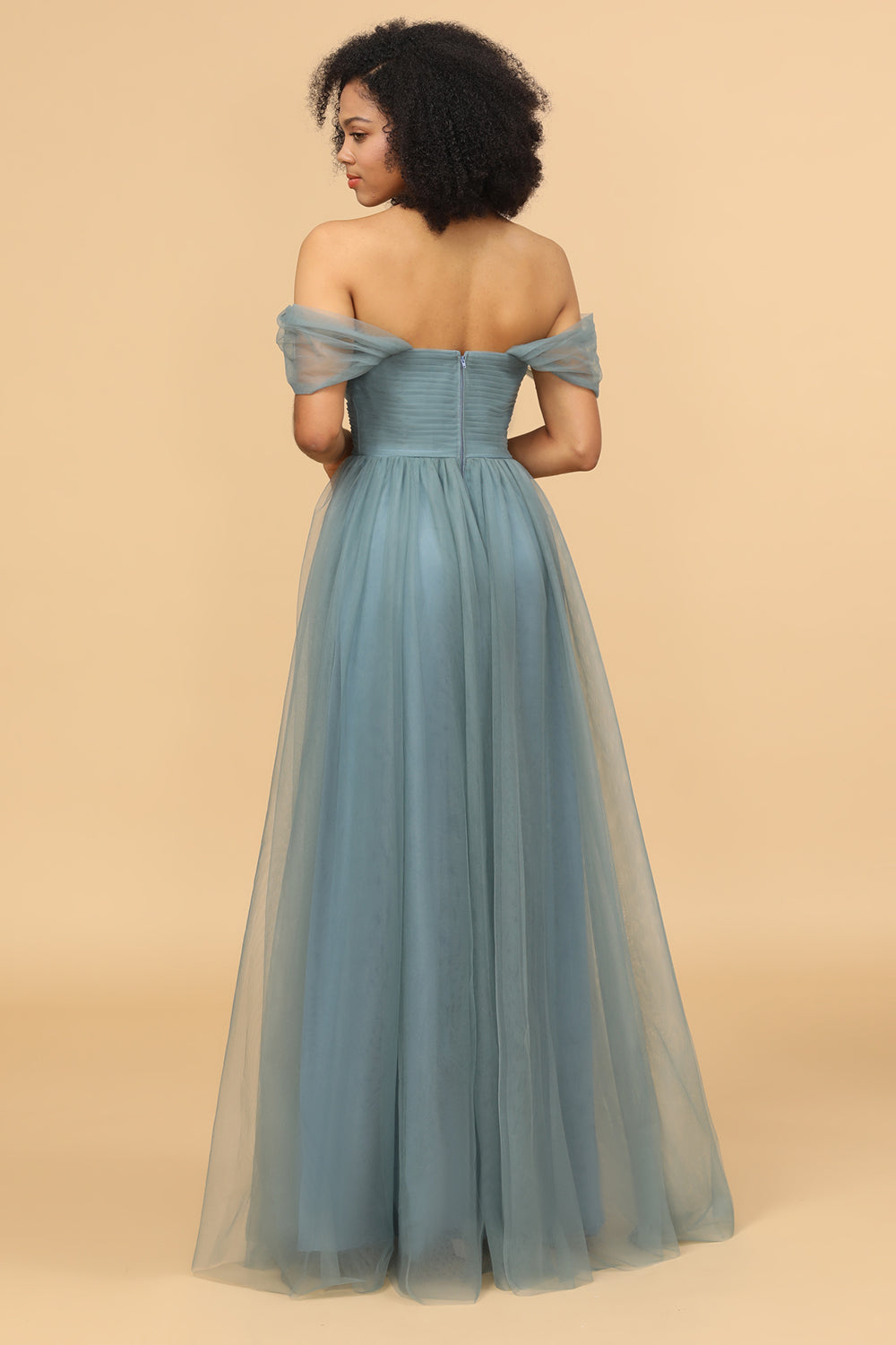 Off the Shoulder Chiffon Bridesmaid Dress with Ruffles