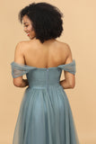 Off the Shoulder Chiffon Bridesmaid Dress with Ruffles