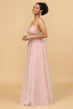 A Line Spaghetti Straps Blush Long Tulle Bridesmaid Dress