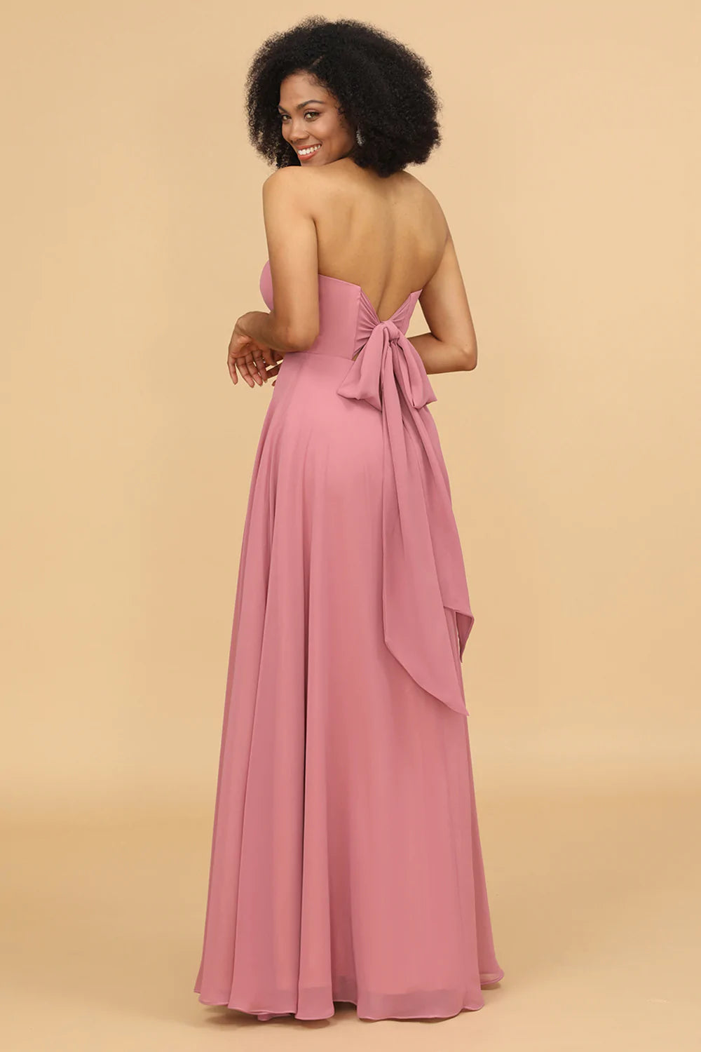 Chiffon A Line Lace Up Long Blush Bridesmaid Dress