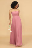 Chiffon A Line Lace Up Long Blush Bridesmaid Dress