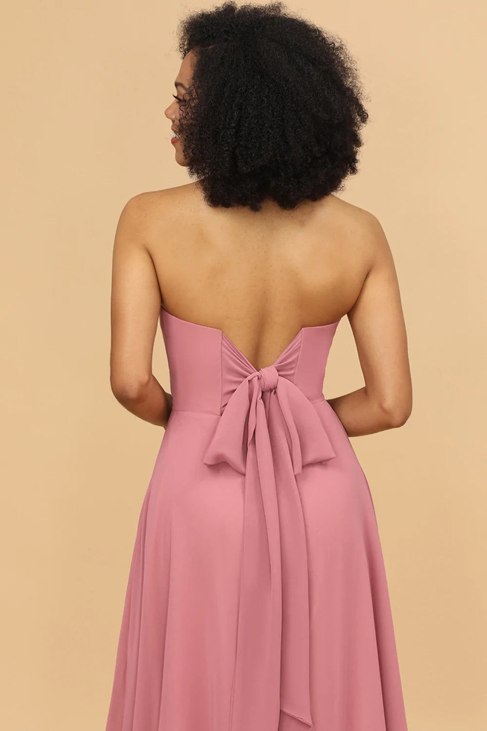 Chiffon A Line Lace Up Long Blush Bridesmaid Dress