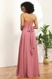 Chiffon A Line Lace Up Long Blush Bridesmaid Dress