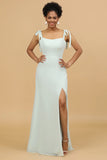 Mint A Line Chiffon Long Bridesmaid Dress with Slit