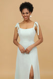 Mint A Line Chiffon Long Bridesmaid Dress with Slit