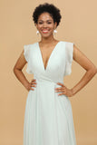 Mint V-Neck Sleeveless Long Chiffon Bridesmaid Dress With Slit