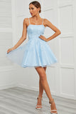Blue Tulle Short Ball Dress with Appliques