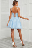 Blue Tulle Short Ball Dress with Appliques