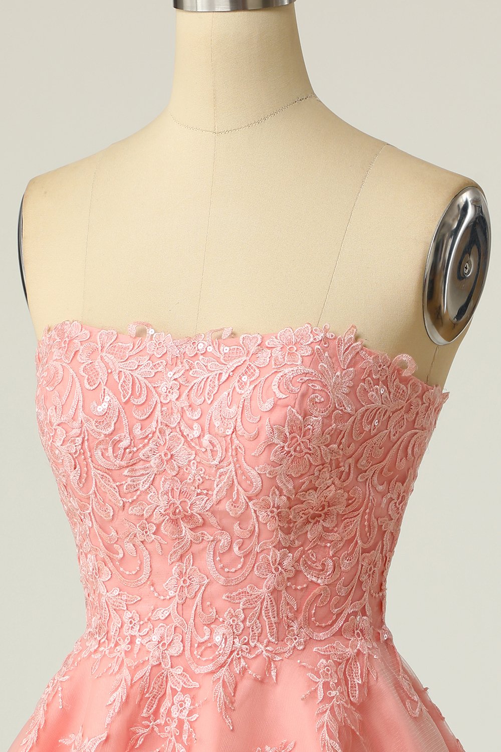 Blush Strapless Short Party Dress with Appliques
