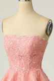 Blush Strapless Short Party Dress with Appliques