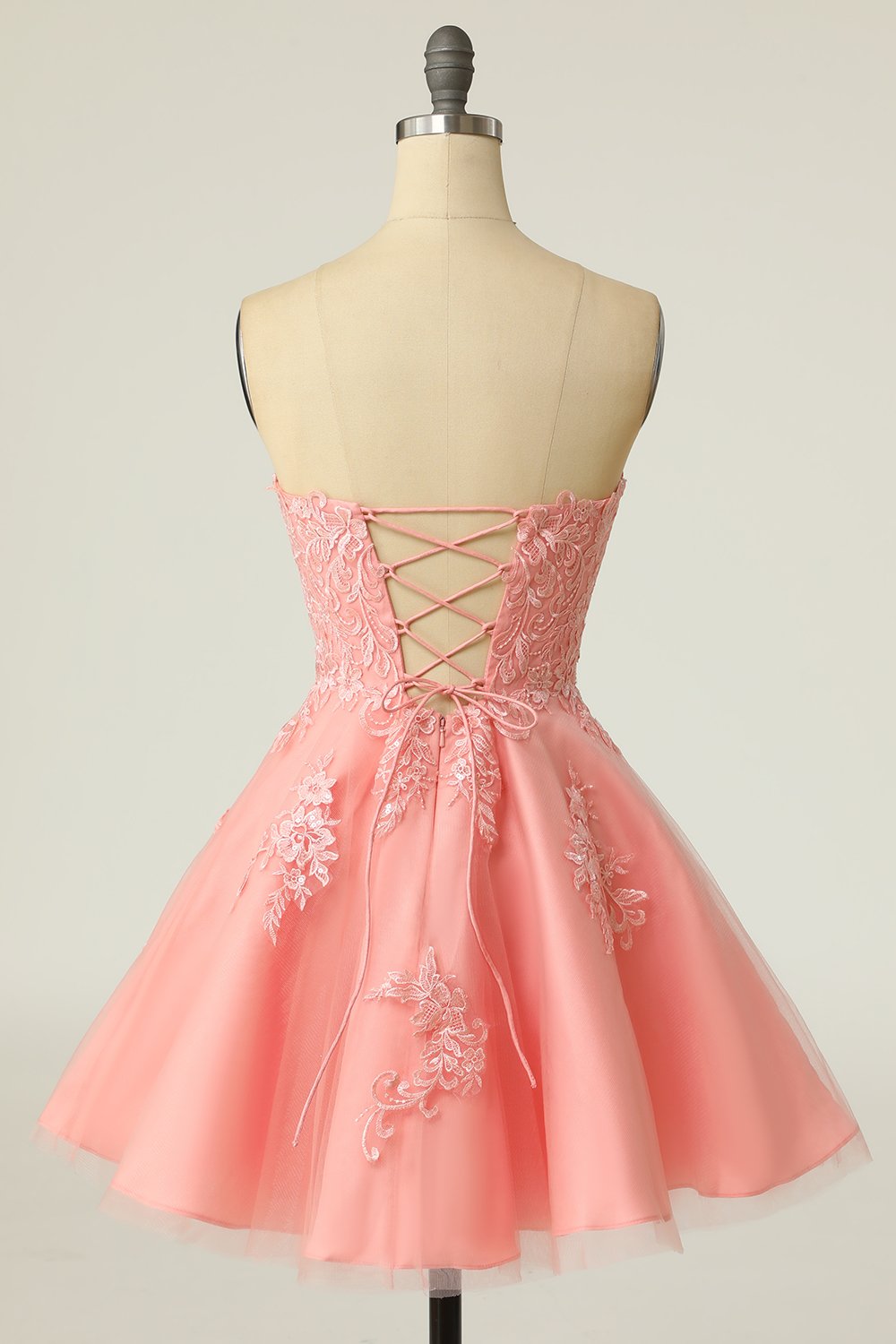 Blush Strapless Short Party Dress with Appliques