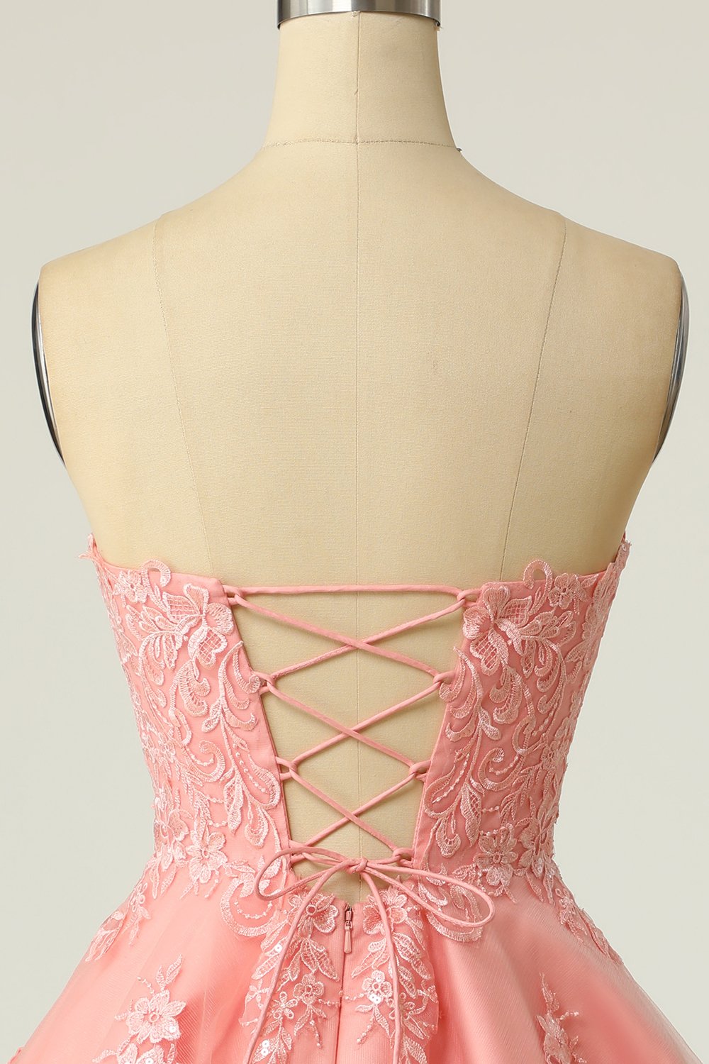 Blush Strapless Short Party Dress with Appliques